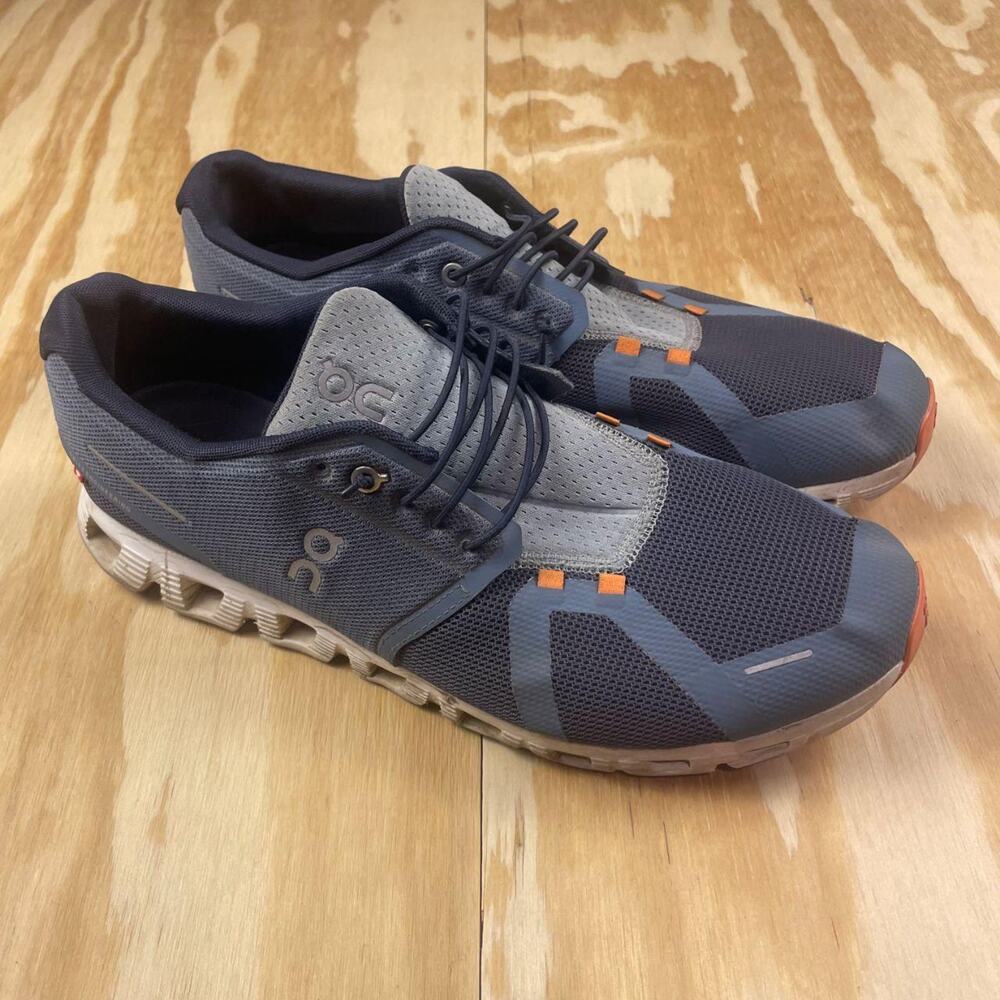 On Running Men's Athletic Shoes - Navy Blue with Gray and Orange Accents